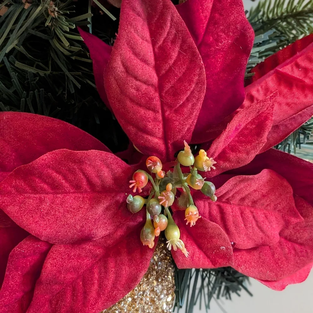 Festive Red and Gold Holiday Wreath